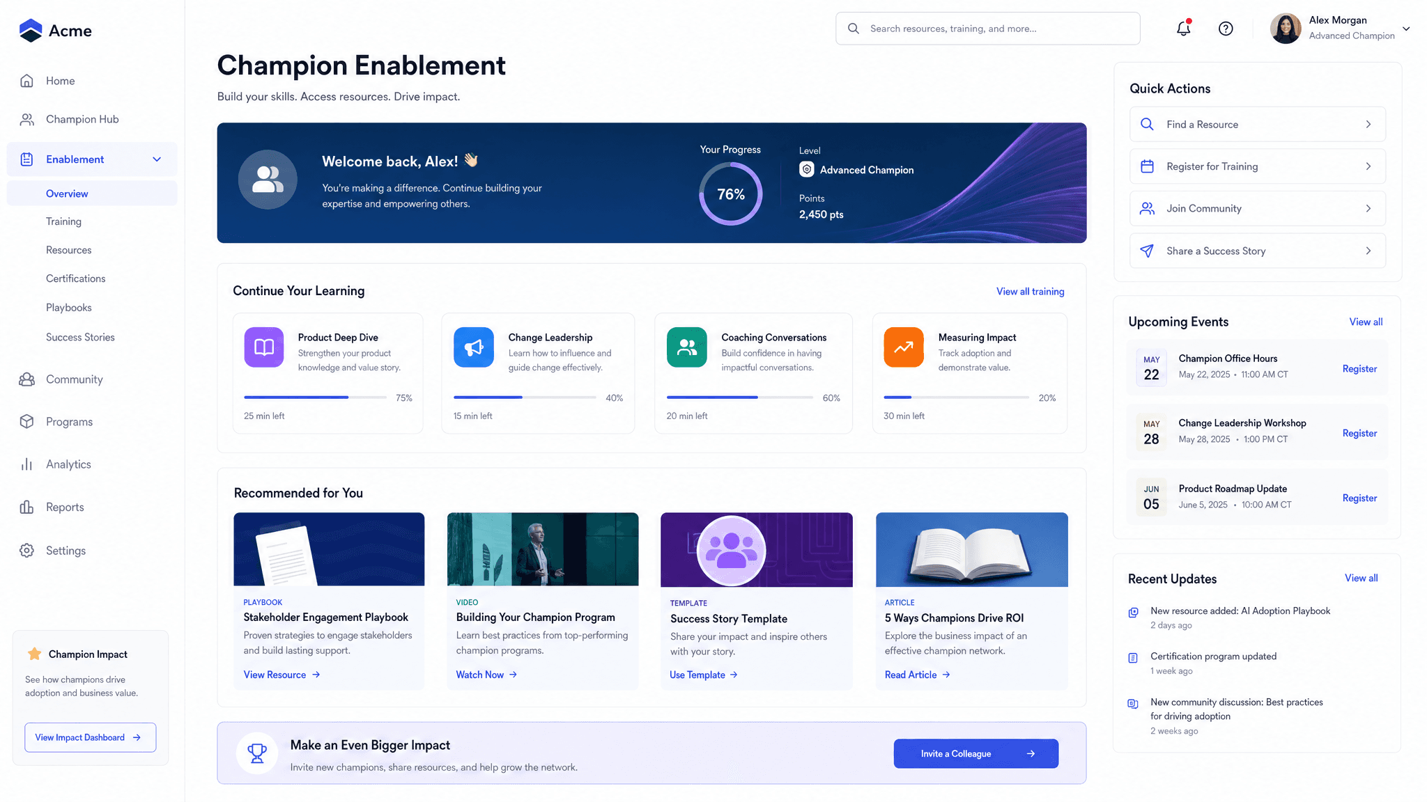 Champion enablement page template preview
