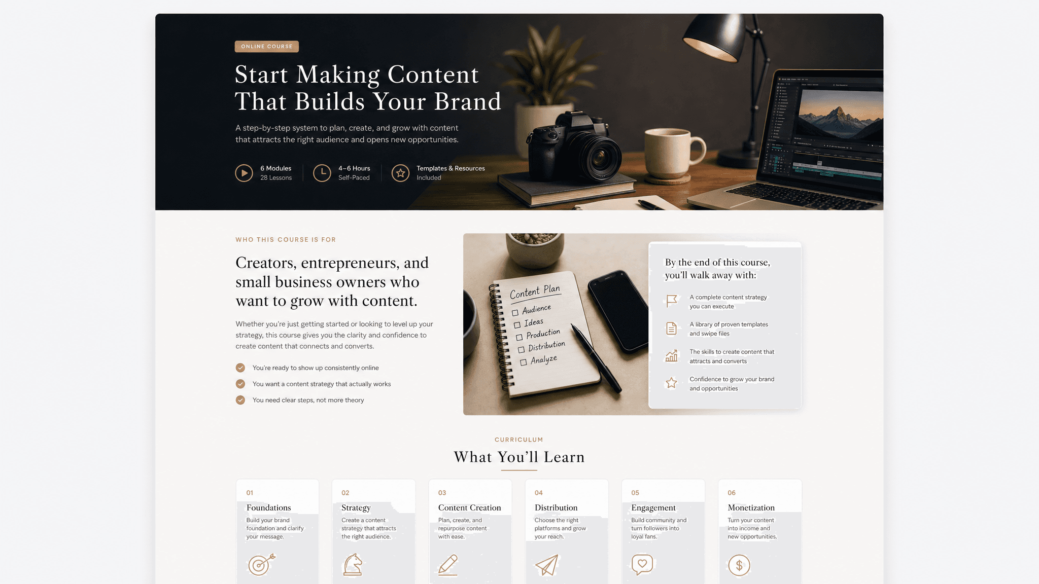 Course page template preview