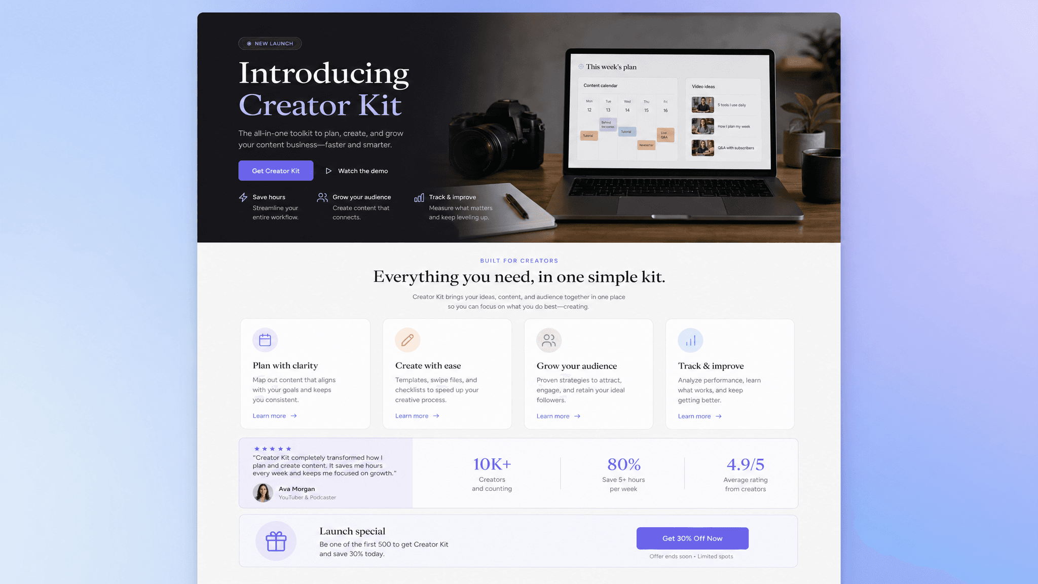 Launch page template preview