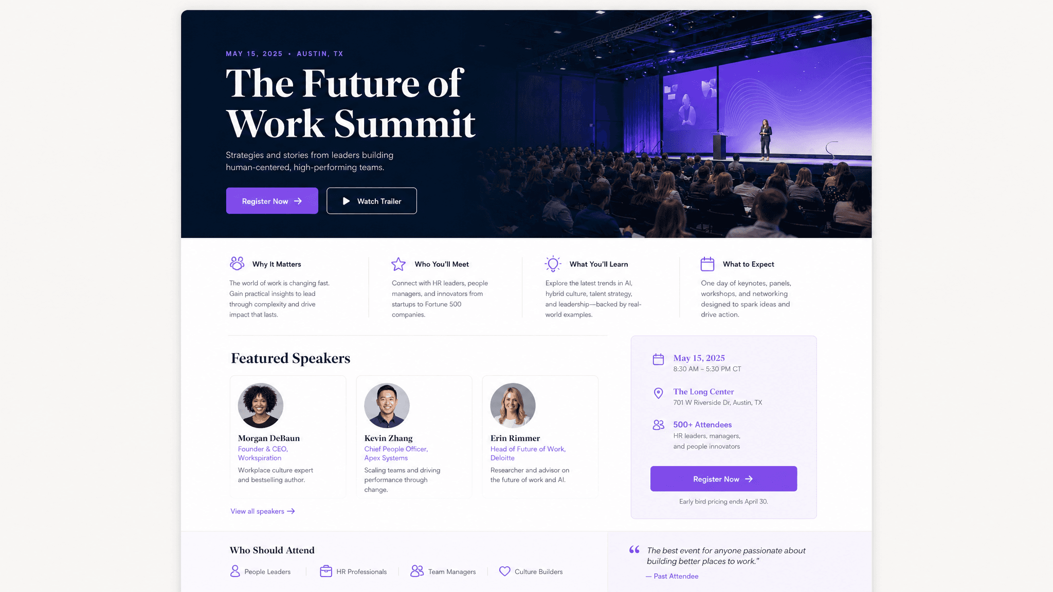 Event landing page template preview