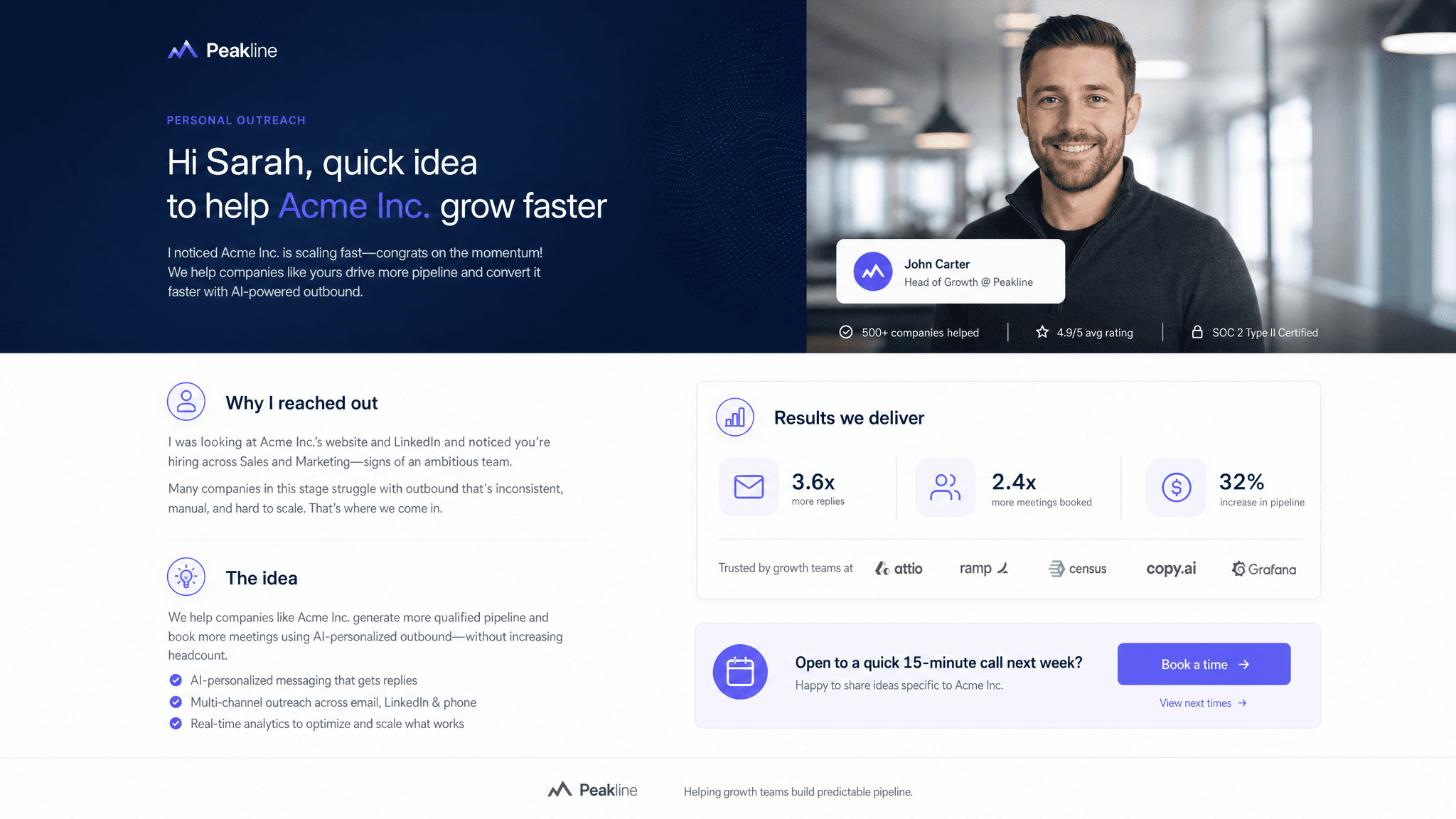 Personalized outbound page template preview