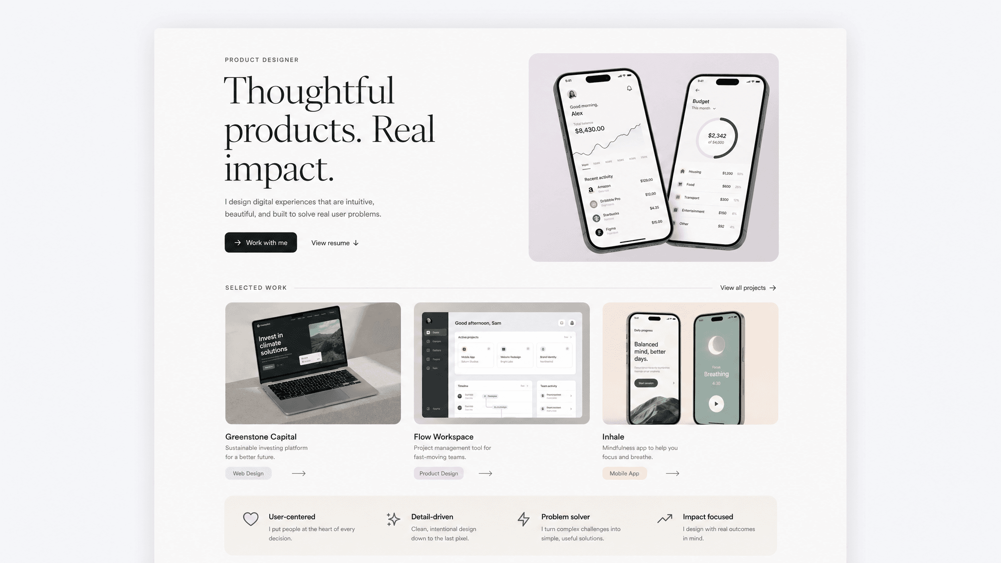 Portfolio page template preview