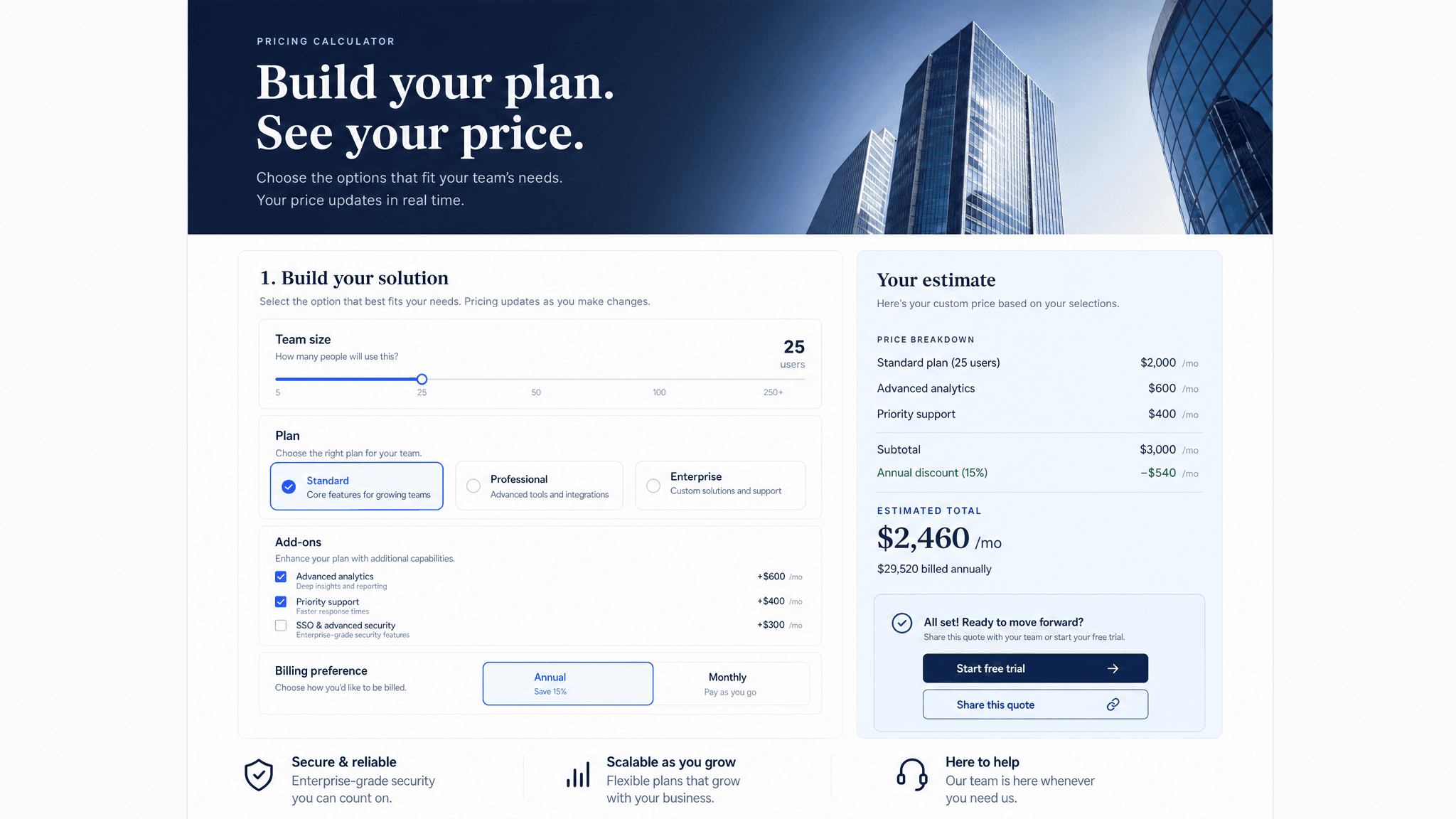 Pricing calculator template preview