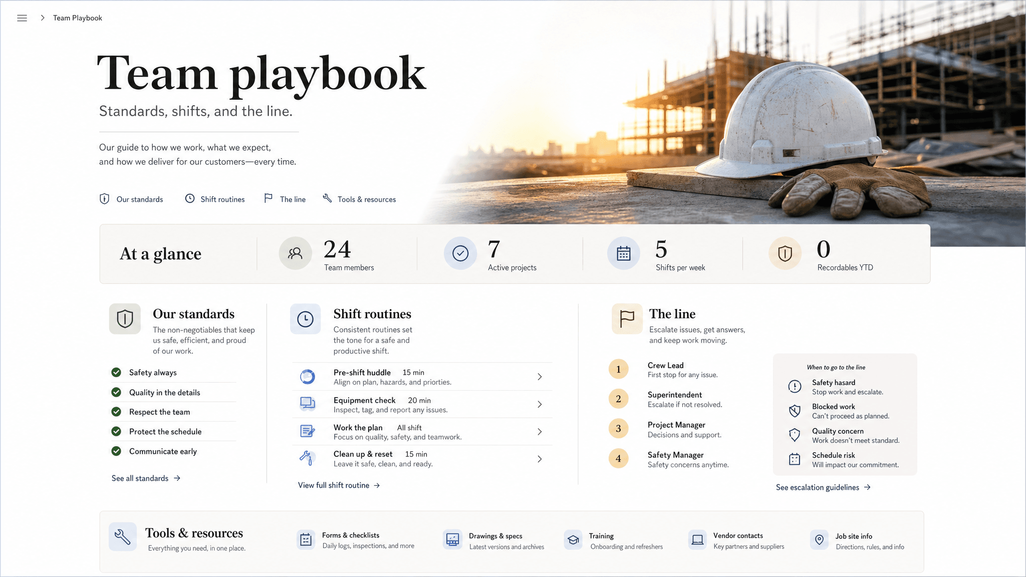 Team playbook template preview